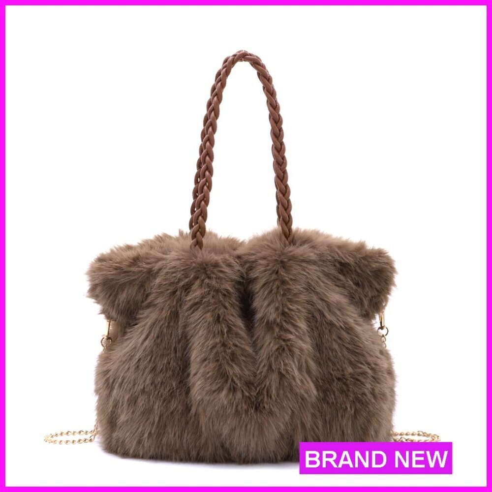 Faux Fur Tote Bag, 3-Way Carry, Spacious Handbag for Winter Commute